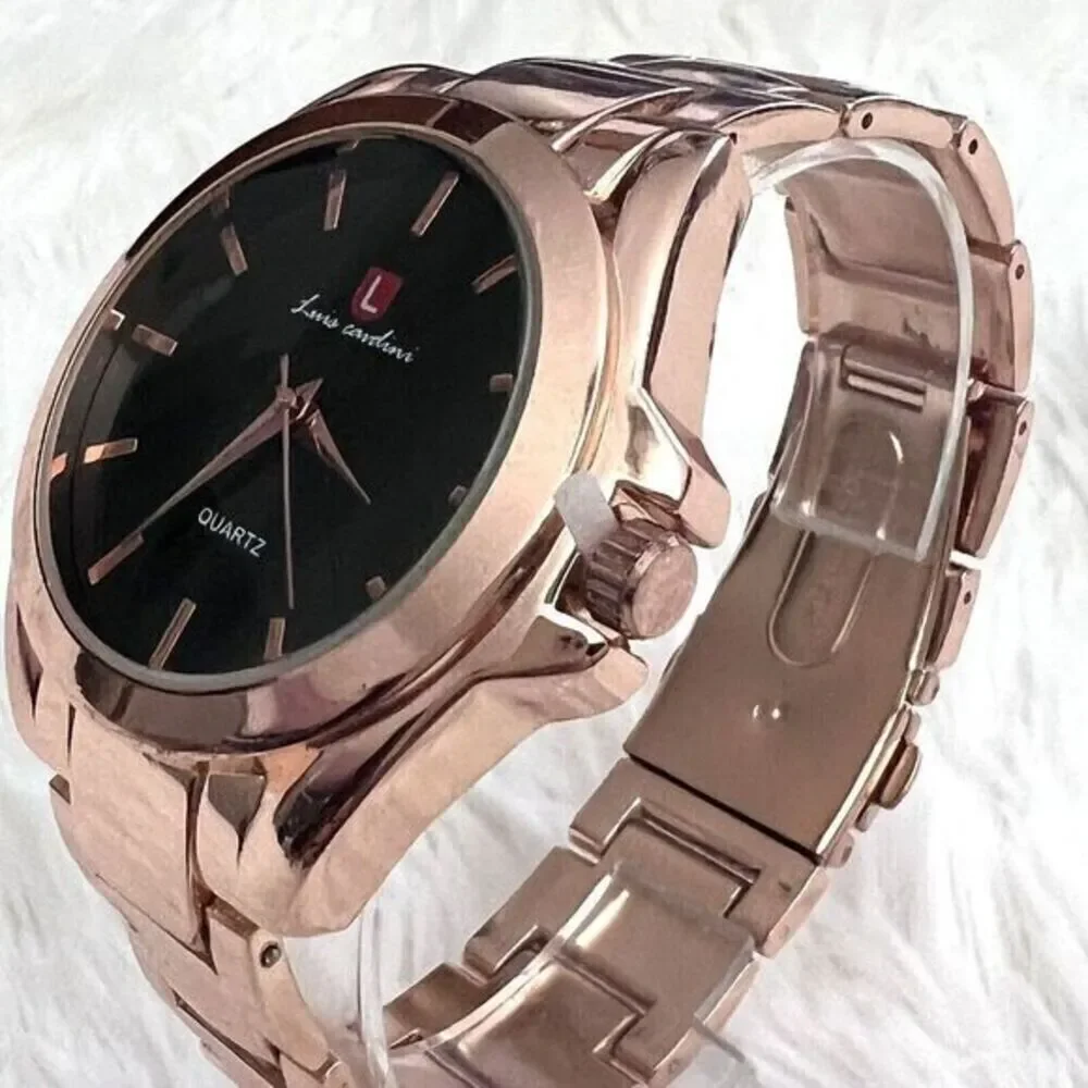 Luis Cardini Rose Gold Quartz Women's Watch Elegant Timepiece Black‎ Dial